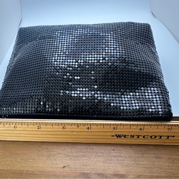 Vintage Neiman Marcus Black Mesh Shiny Chainmail Clutch Purse Rhinestone zipper - Picture 10 of 15